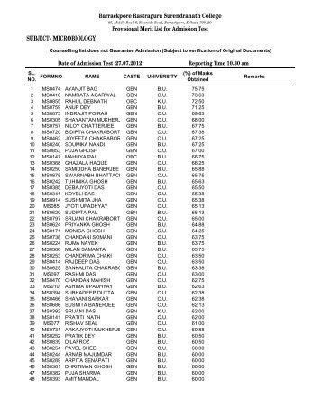 MICROBIOLOGY - Barrackpore Rastraguru Surendranath College