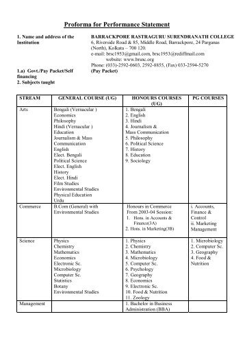 Proforma for Performance Statement - Barrackpore Rastraguru ...