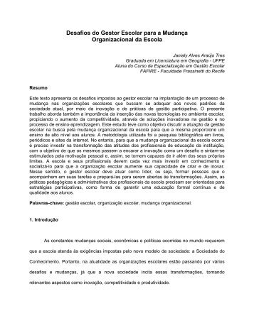Desafios do Gestor Escolar para a MudanÃ§a Organizacional da Escola