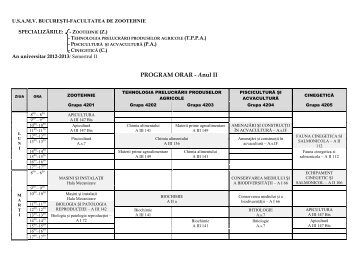 PROGRAM ORAR - Anul II - Facultatea de Zootehnie