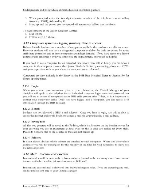 Student Orientation Manual - Ballarat Health Services