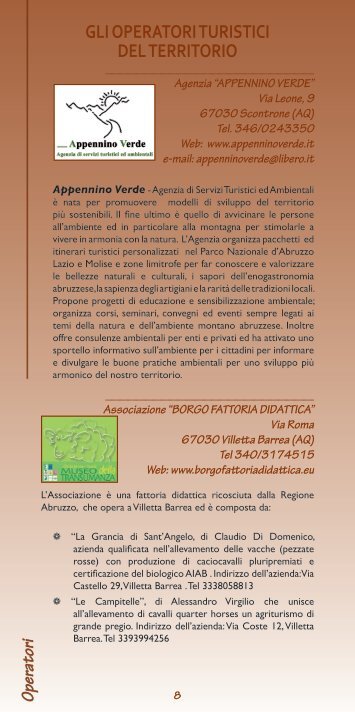gli operatori turistici del territorio - Parco Nazionale d'Abruzzo Lazio ...