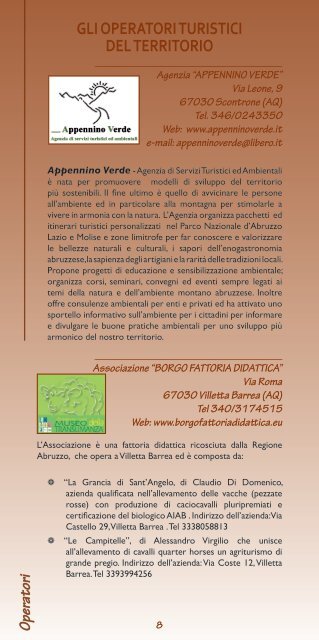 gli operatori turistici del territorio - Parco Nazionale d'Abruzzo Lazio ...
