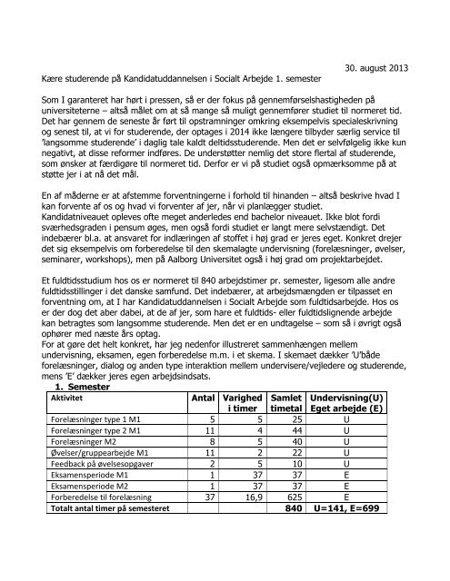 1. semester - Kandidatuddannelsen i Socialt Arbejde - Aalborg ...