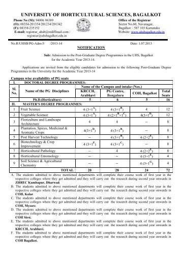 UNIVERSITY OF HORTICULTURAL SCIENCES, BAGALKOT