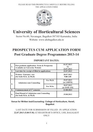 Prospectus - University of Horticultural Sciences, Bagalkot