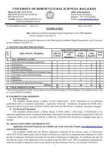 UNIVERSITY OF HORTICULTURAL SCIENCES, BAGALKOT