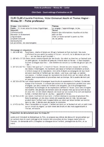 Fiche du professeur â Niveau B1 â Junior Click Clack ... - Insuf-FLE...