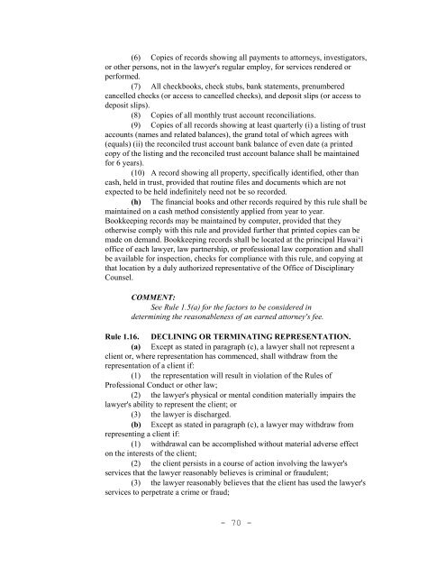 amendments to the Hawaii Rules of Professional Conduct