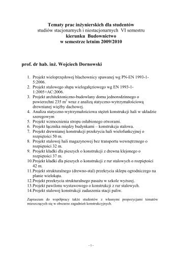 Budownictwo - Tematy prac dyplomowych