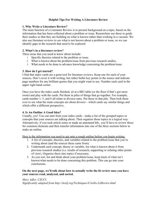 Helpful Steps When Writing A Literature Review