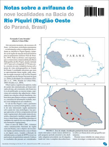 Notas sobre a avifauna de nove localidades na Bacia do Rio Piquiri ...