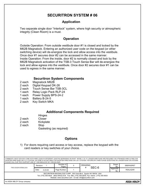 Two Door Interlock With Key Overide Wiring Diagram - Securitron ...