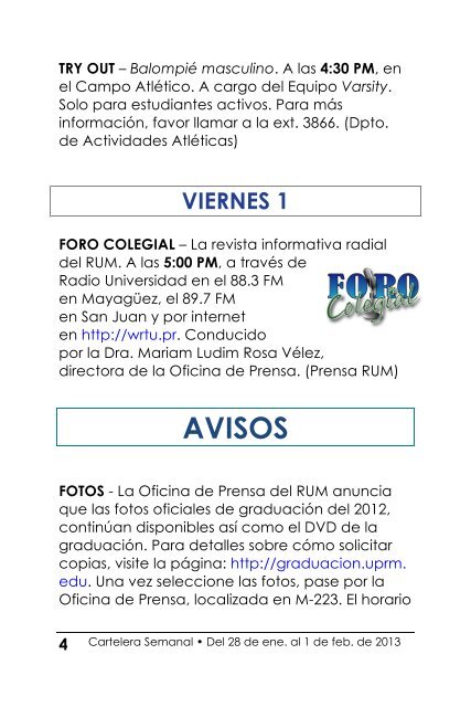 Cartelera Semanal - UPRM