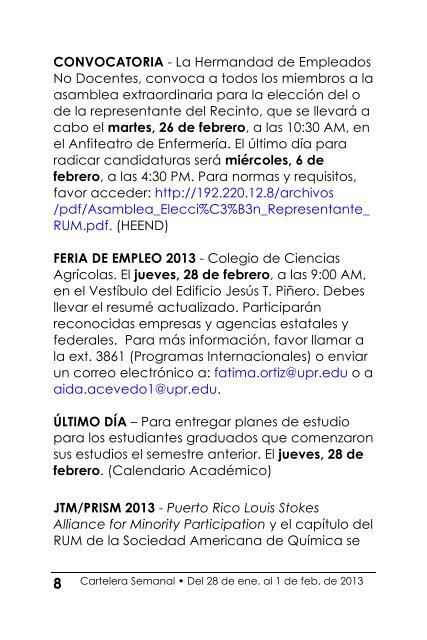 Cartelera Semanal - UPRM