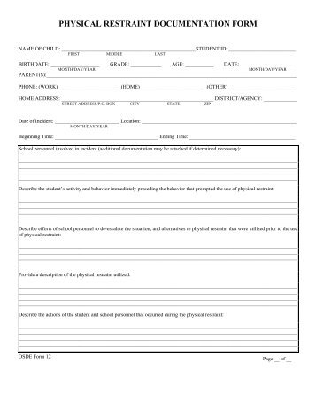 PHYSICAL RESTRAINT DOCUMENTATION FORM