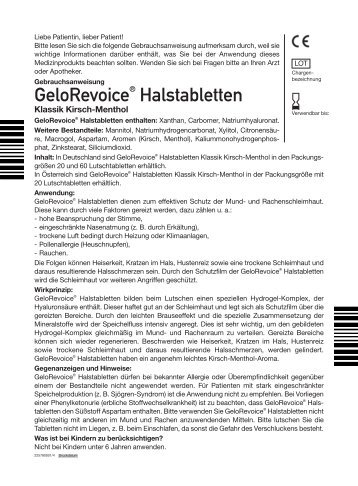 Beipackzettel GeloRevoice ® Halstabletten Klassik Kirsch-Menthol