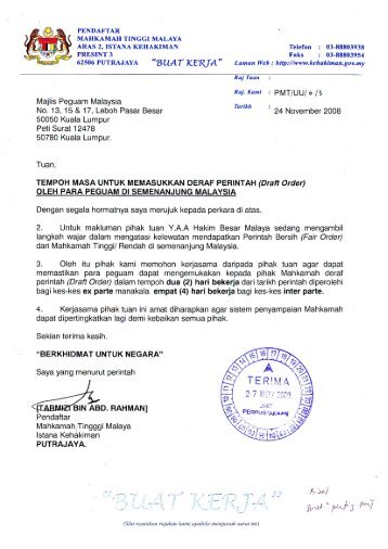 Tempoh Masa Untuk Memasukkan Deraf Perintah (Draft Order)