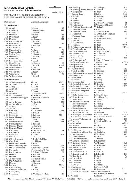 Marschmusikverzeichnis 2011 - adler - musikverlag