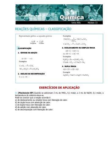 reaÃ§Ãµes quÃ­micas â classificaÃ§Ã£o - Portal de Estudos em QuÃ­mica