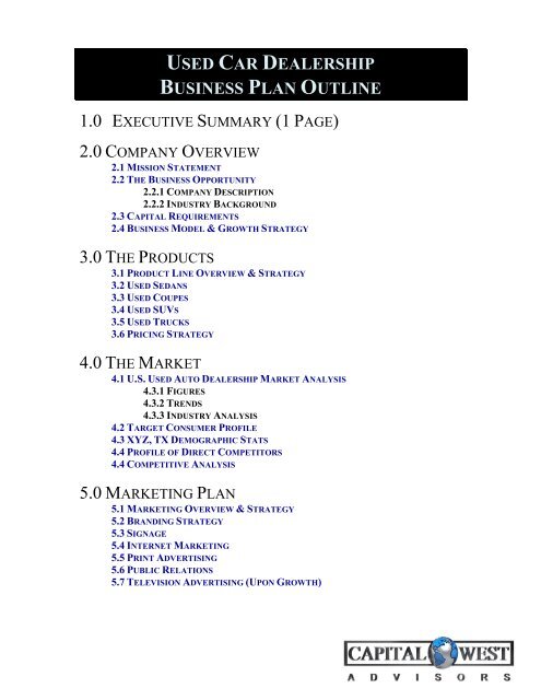 dealership business plan examples