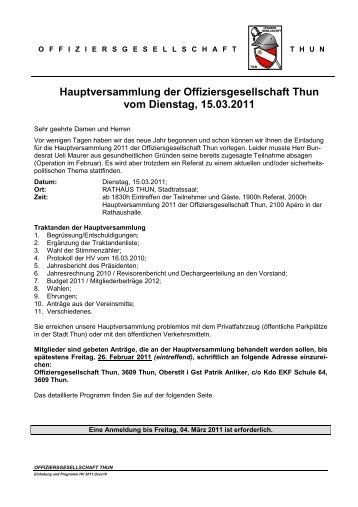 Hauptversammlung der Offiziersgesellschaft Thun vom ... - OG Thun