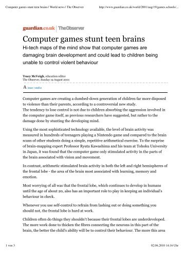 Computer games stunt teen brains | World news | The Observer