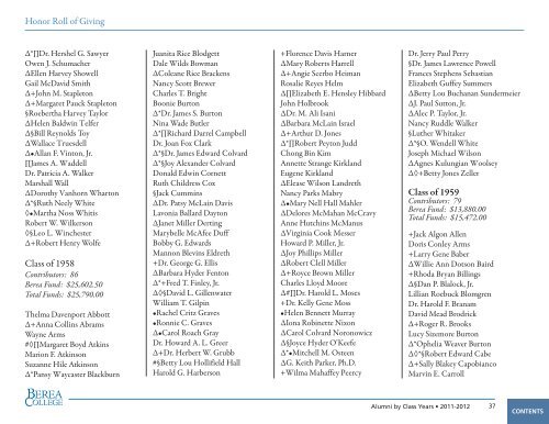 Honor Roll of Giving, 2011-2012 - Berea College