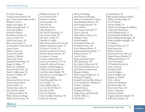 Honor Roll of Giving, 2011-2012 - Berea College