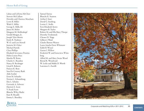 Honor Roll of Giving, 2011-2012 - Berea College