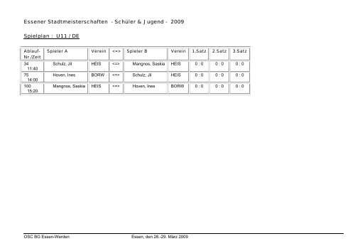 Auslosung - OSC BG Essen