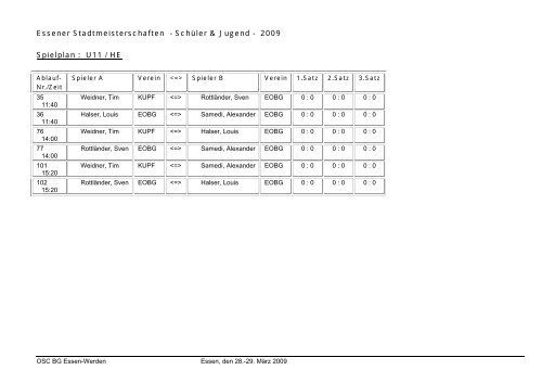 Auslosung - OSC BG Essen