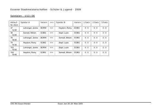 Auslosung - OSC BG Essen