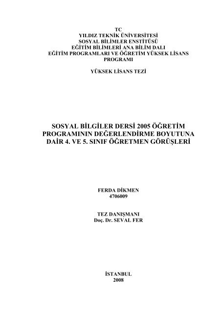 sosyal bilgiler dersi 2005 öğretim programının ... - Prof.Dr. Seval Fer