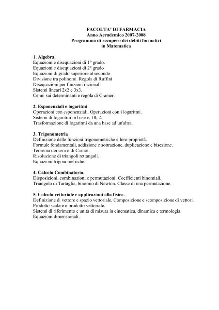Differenza Tra Matematica E Complementi Di Matematica