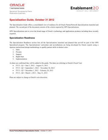 Specialization Guide, October 15 2012  - Oracle