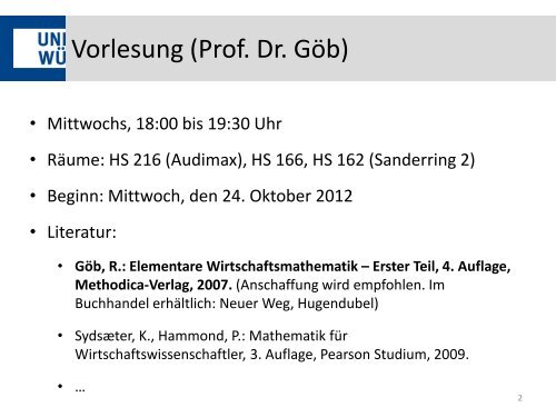 Folien - Lehrstuhl fÃ¼r Mathematische Statistik Uni WÃ¼rzburg