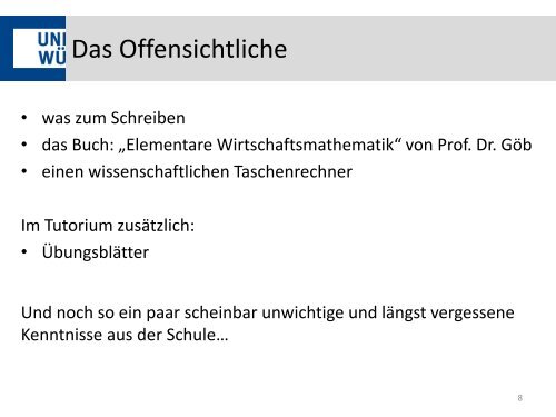 Folien - Lehrstuhl fÃ¼r Mathematische Statistik Uni WÃ¼rzburg