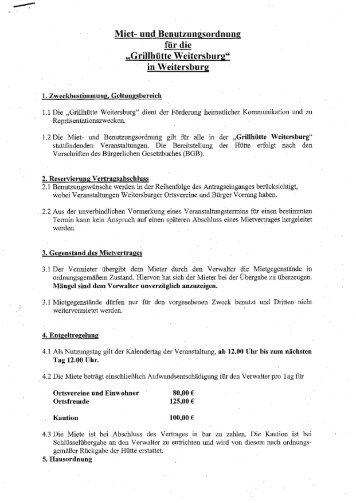 Miet- und Benutzungsordnung für die „Grillhütte Weitersburg" in ...