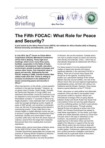 The Fifth FOCAC: What Role for Peace and Security? - Saferworld