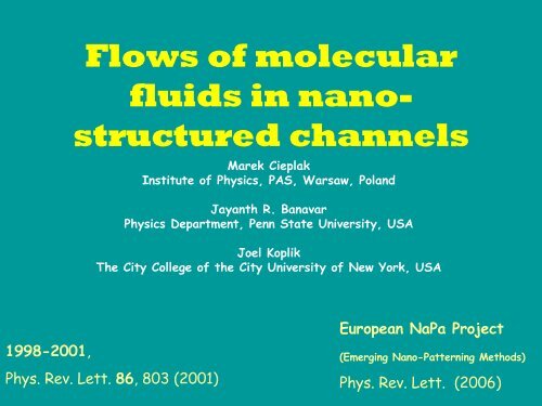 Flows of molecular fluids in nano- structured channels