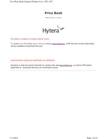 Hytera America State Contract Digital (DMR) Price Pages 01/11/13