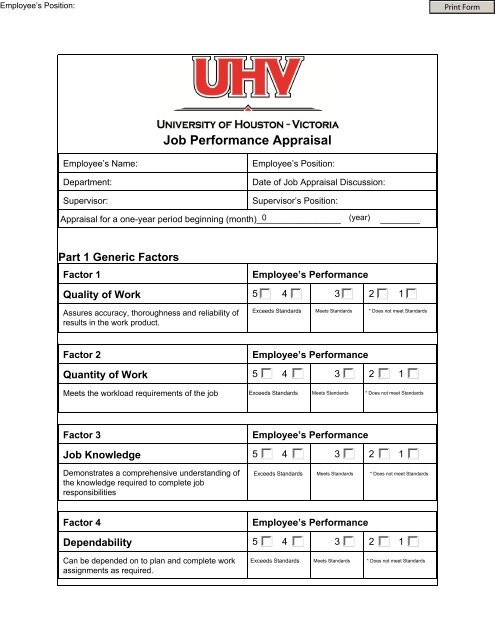 Job Performance Appraisal (Form B)