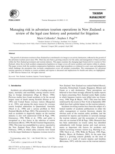 Managing risk in adventure tourism operations in New Zealand: a ...