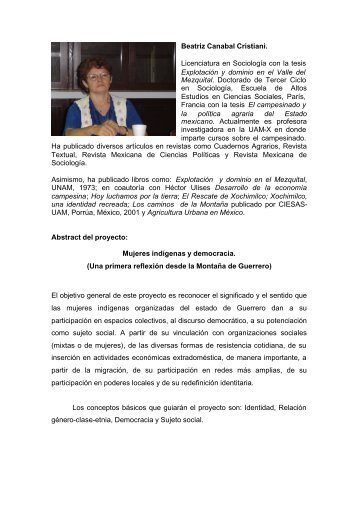 Beatriz Canabal Cristiani. Licenciatura en Sociología con la ... - Ciesas