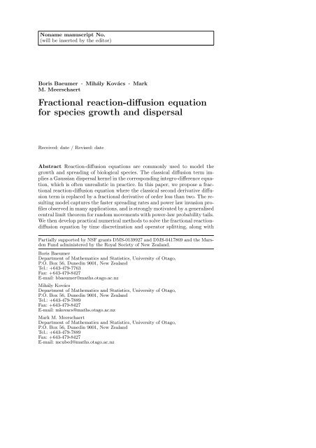 Fractional reaction-diffusion equation for species ... - ResearchGate