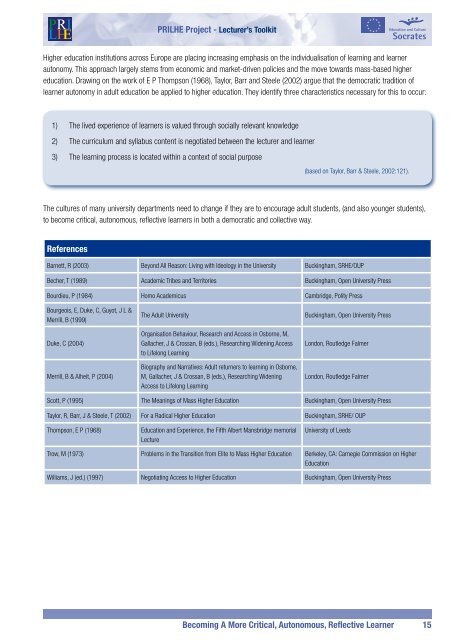 Becoming A More Critical, Autonomous, Reflective Learner