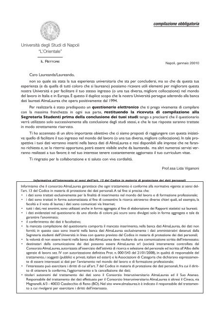 Lettera di referenza professore