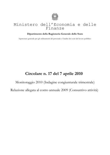 Circolare Del 7 Aprile 2010 N 17 Ragioneria Generale Dello Stato