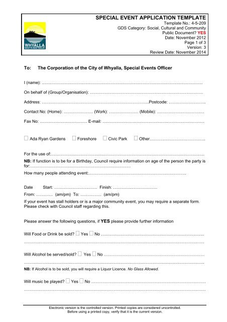 4-5-209 Special Event Application Template - City of Whyalla